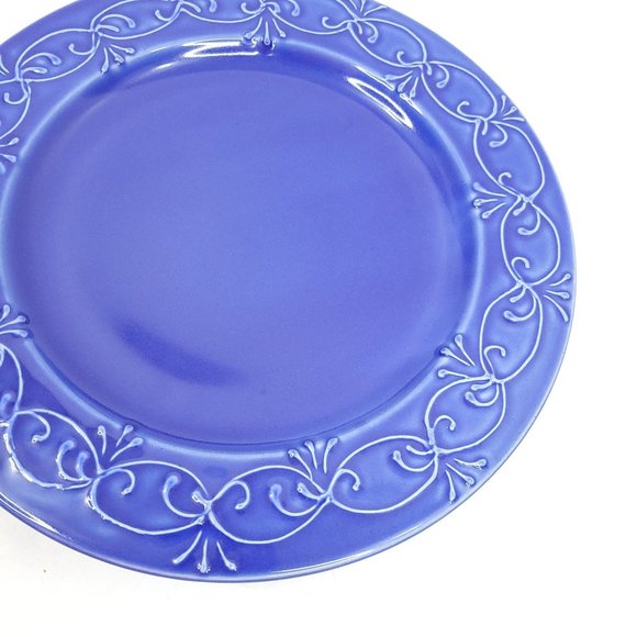 Le Poet-Laval France Blue Dinnerware Lot of 2 Dinner Plates Raised Design Cobalt - Picture 9 of 12